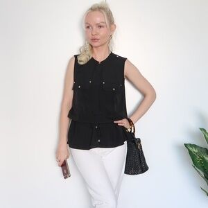 Michael Kors Sleeveless Golden Botton Blouse Top